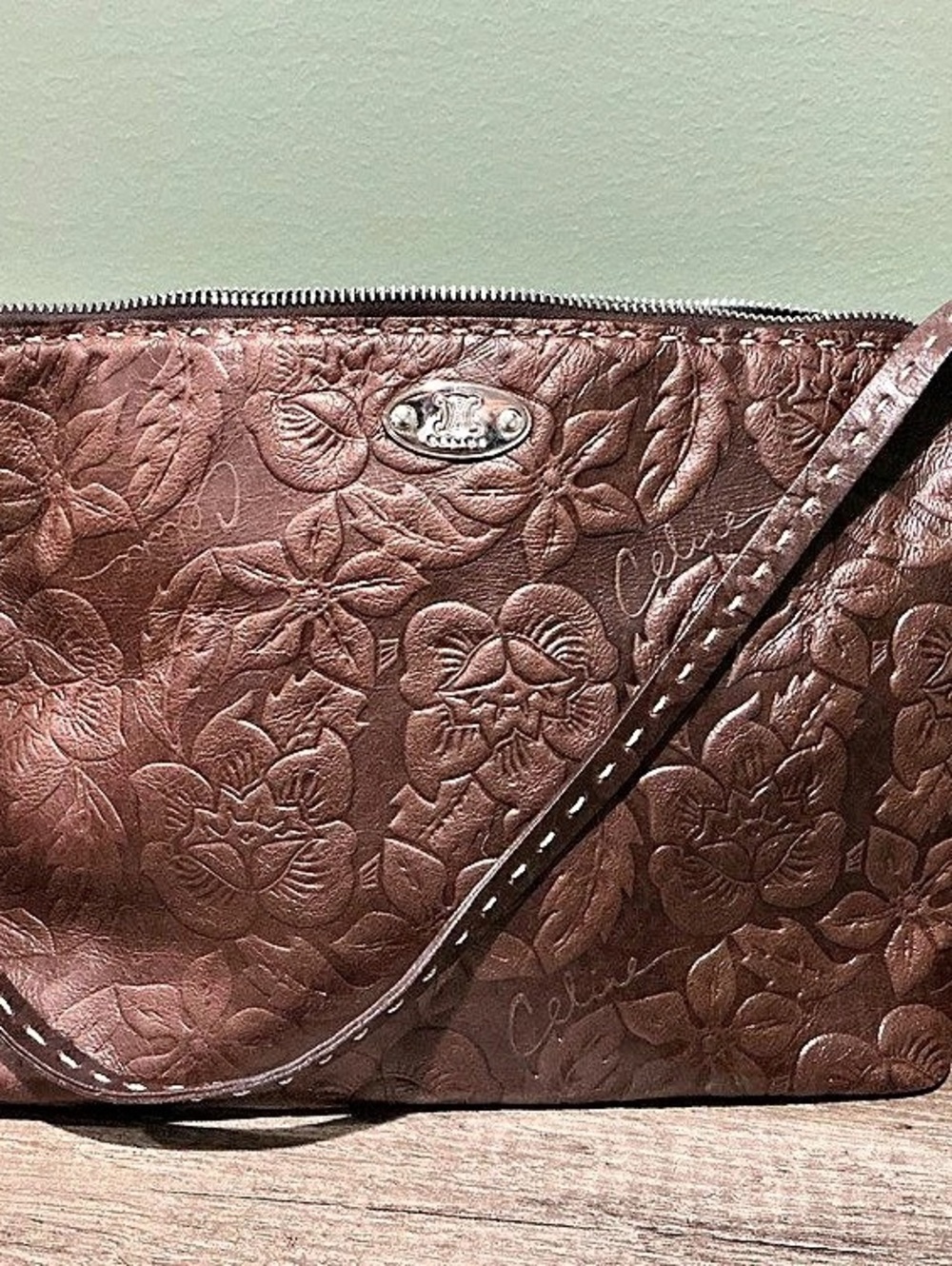 Celine Leather Floral Crossbody in Brown